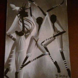 Original black and white Jamaican painting
